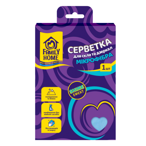 Серветка для скла та дзеркал з мікрофібри Family Home Shine Ефект 1 шт.