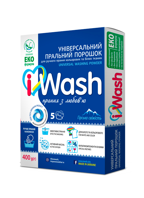 Пральний порошок універсальний для ручного прання Гірська свіжість iWash 400 г